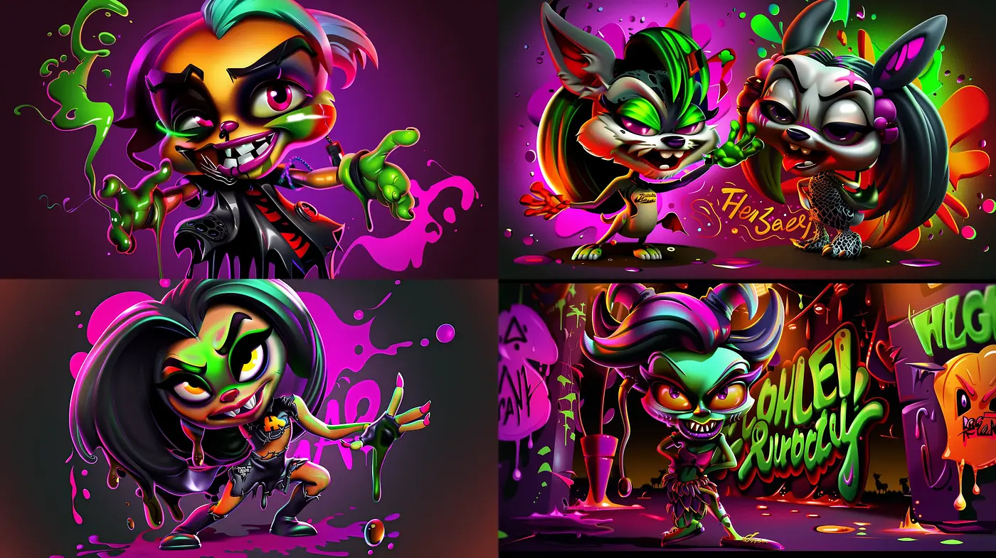 Neon Graffiti Extravaganza: A Fusion of Street Art Vibrancy and Comic Book Fantasy - Midjourney sref style