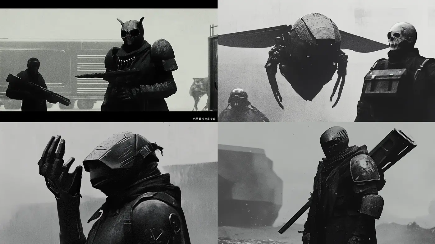 Dystopian Echoes: Monochromatic Vision of Futuristic Desolation - Midjourney sref style
