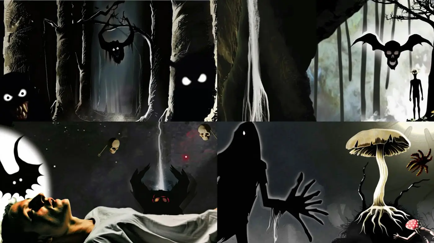 Eerie Shadows and Surreal Horrors: A Consistent Nocturnal Nightmare Aesthetic - Midjourney sref style