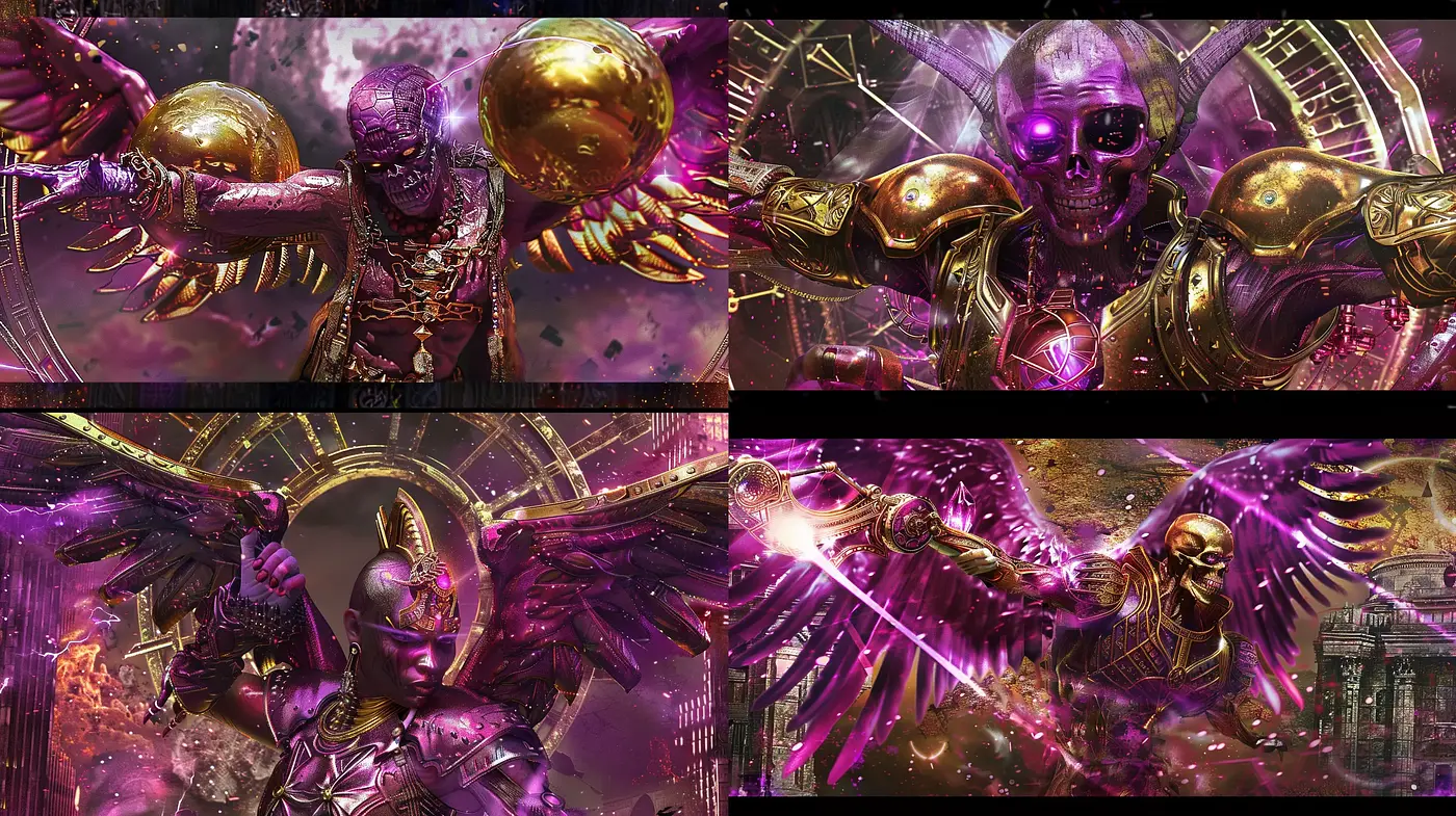 Futuristic Mythos in Vibrant Hues: Harmonizing Technology with Antiquity - Midjourney sref style
