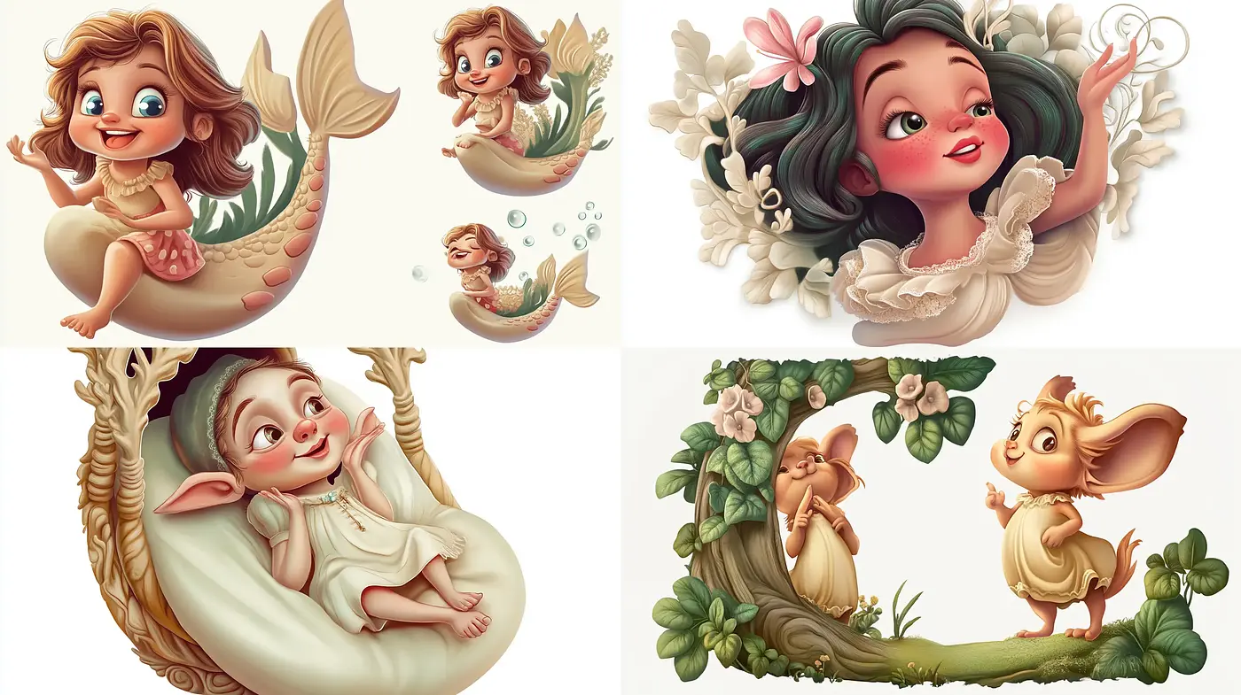 Whimsical Enchantment: A Blend of Fairytale Illustration and Soft Realism - Midjourney sref style