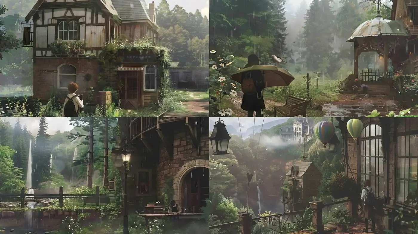 Enchanted Rustic Homesteads Amidst Lush Nature - Midjourney sref style