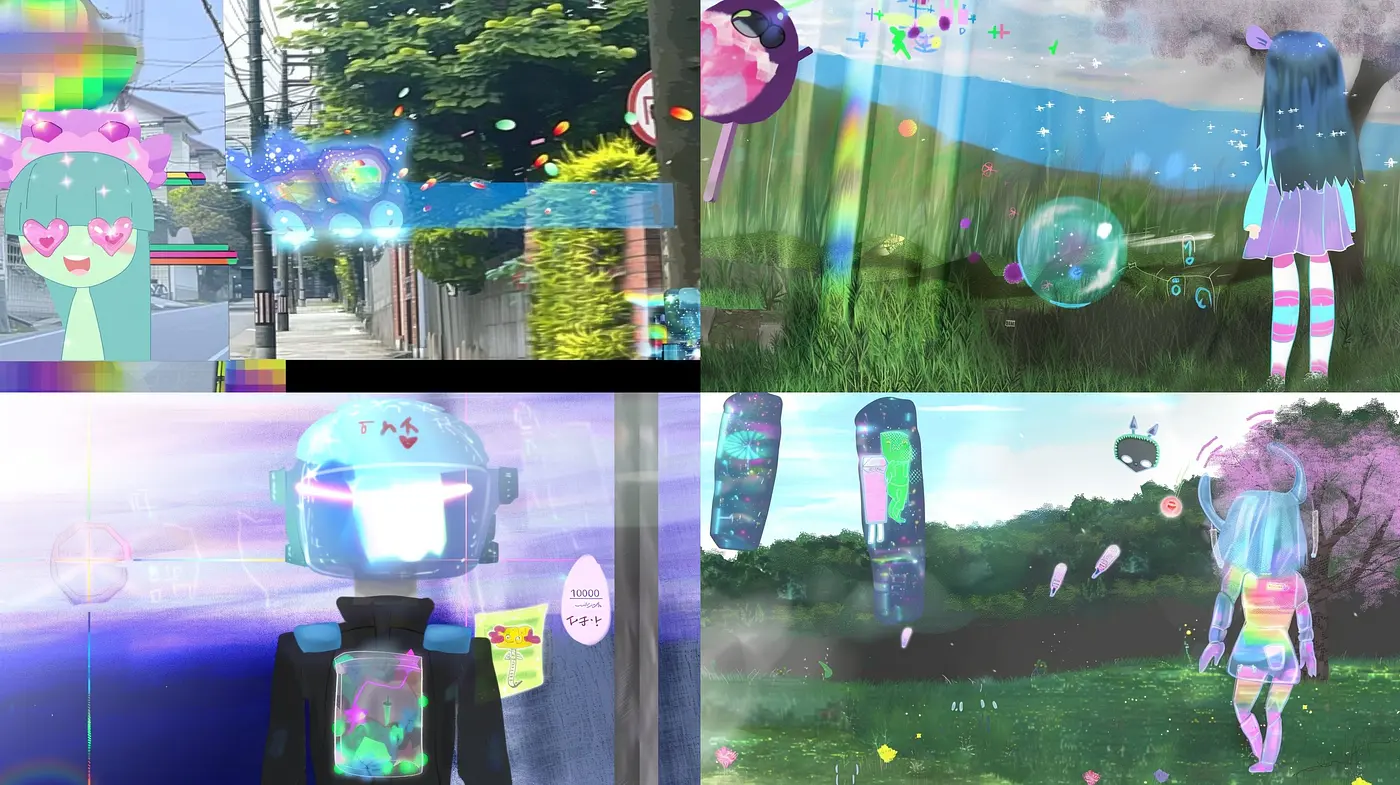 Ethereal Cyberdreams: A Fusion of Vivid Hues and Glitch Aesthetics - Midjourney sref style