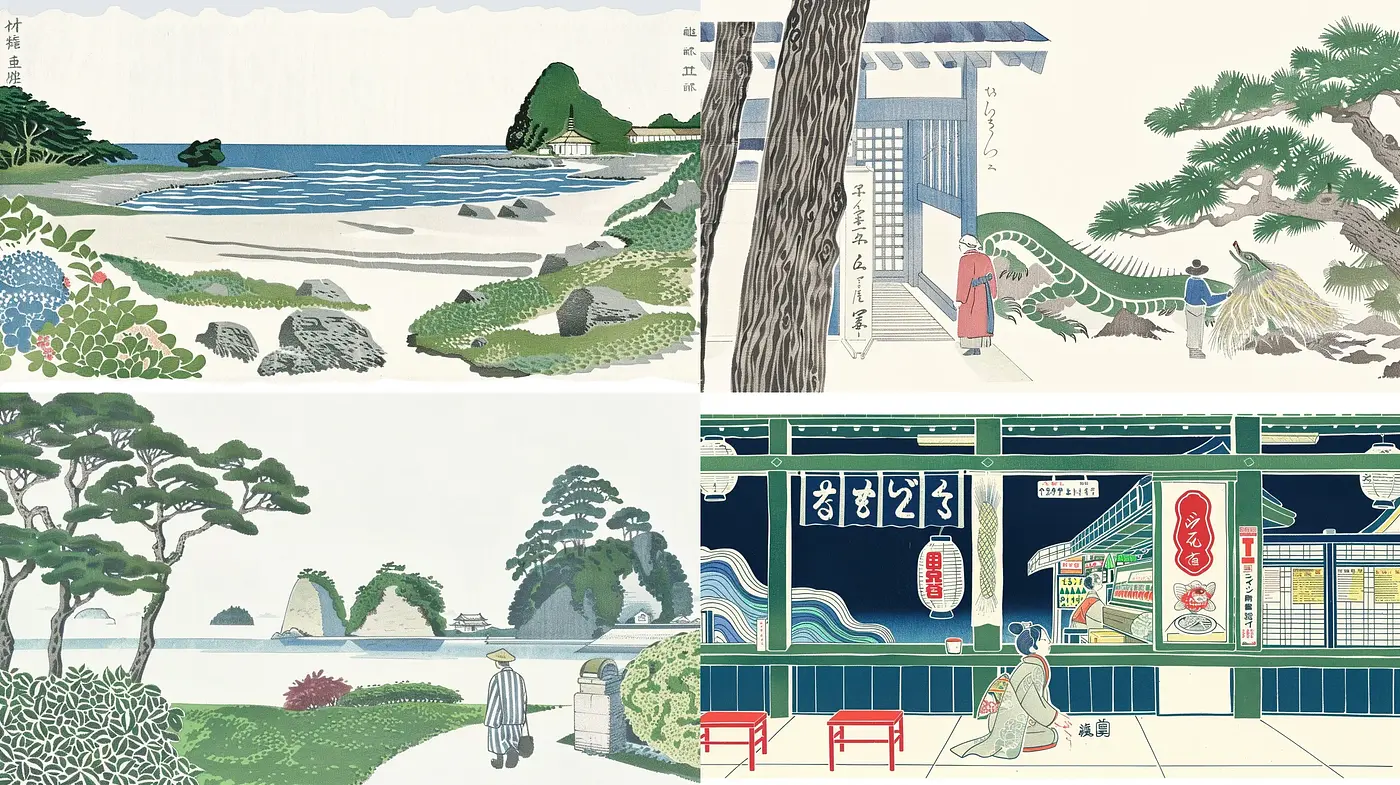 Harmonious Hues of Traditional Japanese Woodblock Prints - Midjourney sref style