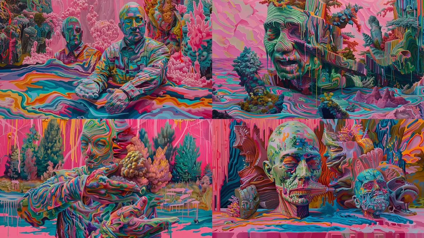 Psychedelic Dreamscape Fusion in Vibrant Hues - Midjourney sref style