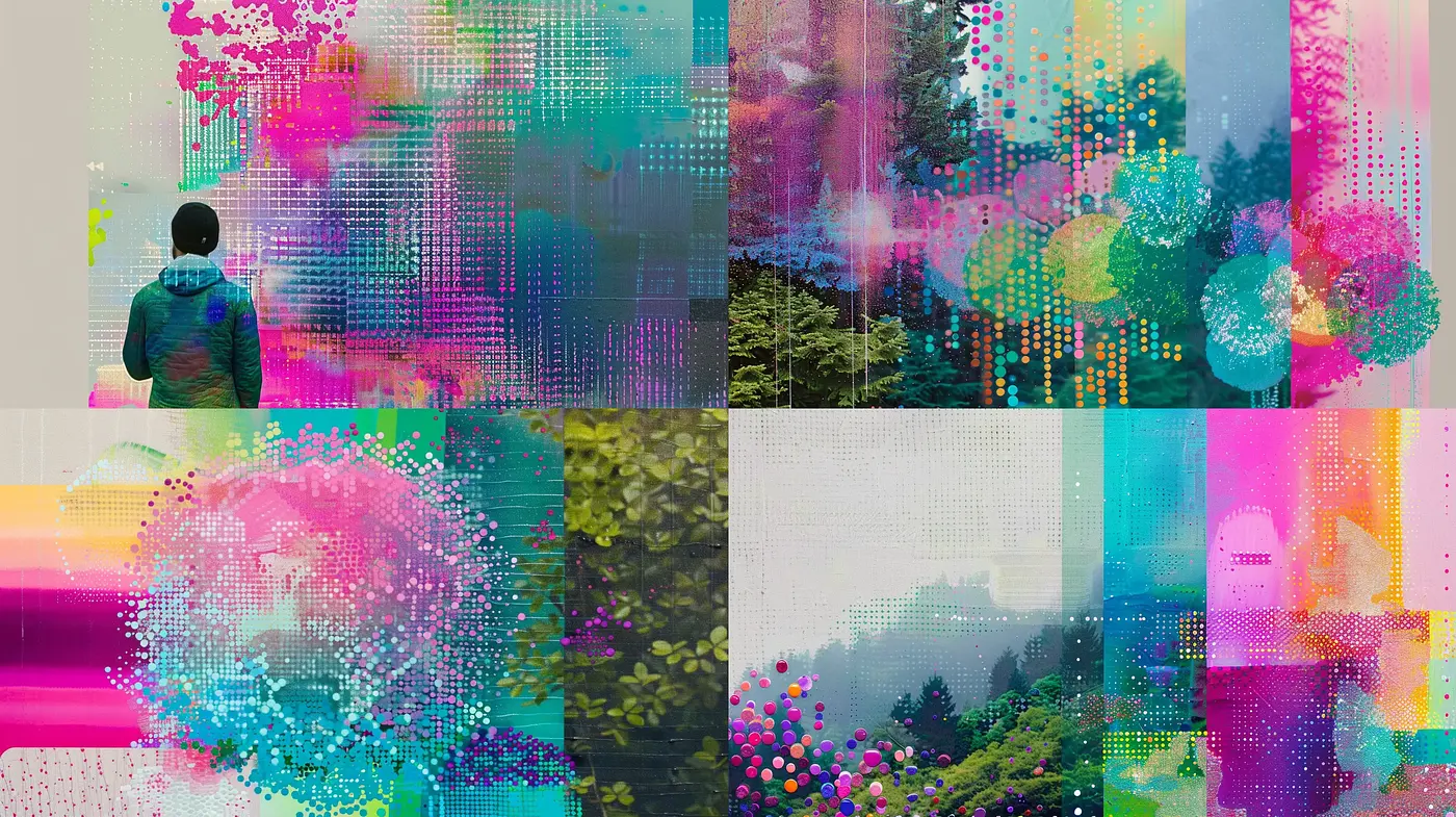 Digital Fusion of Glitch Art and Pointillism - Midjourney sref style