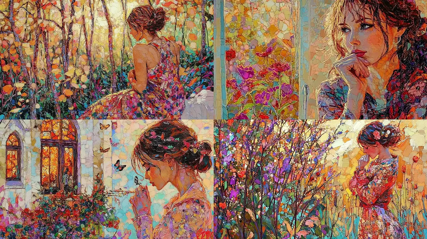 Vibrant Impasto Garden: A Tapestry of Textured Chromatic Brilliance - Midjourney sref style