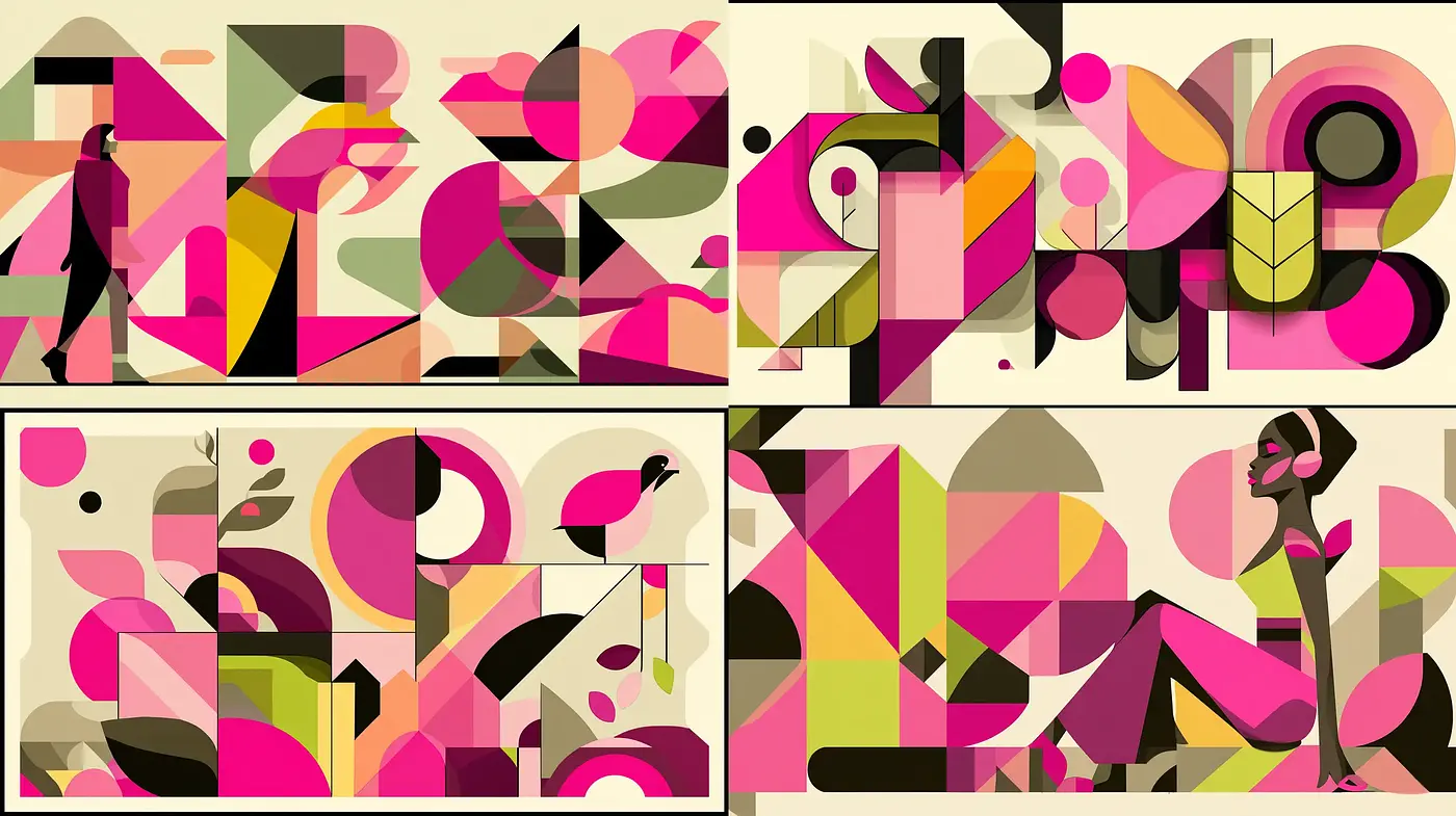 Vibrant Geometric Abstraction with a Playful Feminine Touch - Midjourney sref style