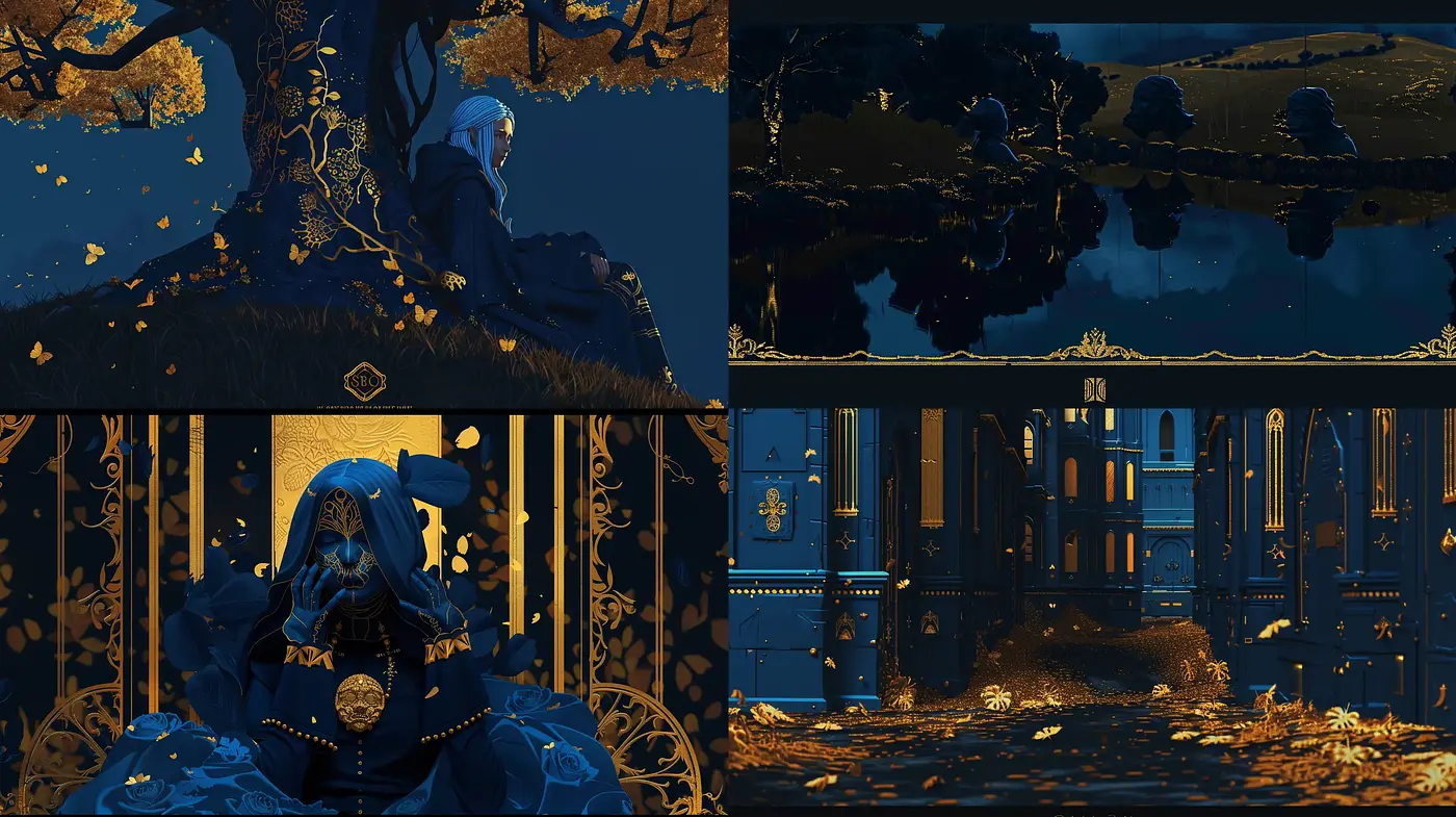 Nocturnal Elegance in Stylized Digital Baroque - Midjourney sref style