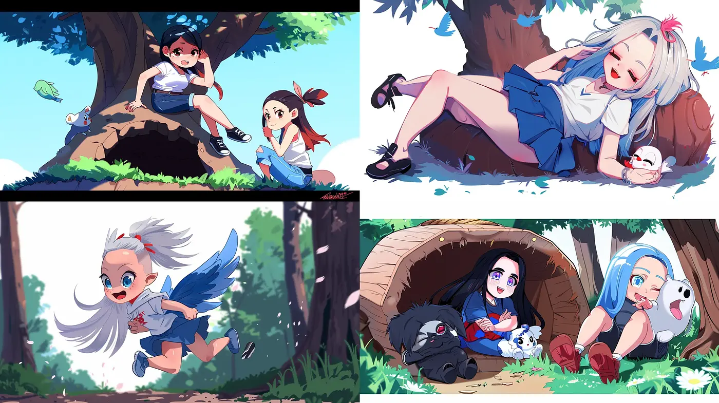 Vibrant Anime-Inspired Enchantment in Nature's Embrace - Midjourney sref style