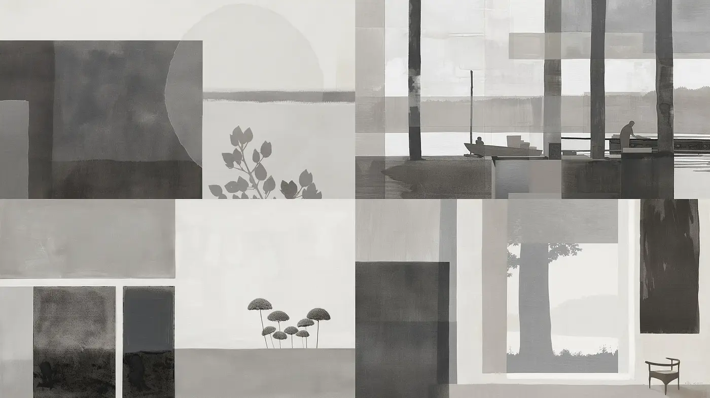 Monochromatic Serenity: An Exploration of Subdued Abstract Minimalism - Midjourney sref style
