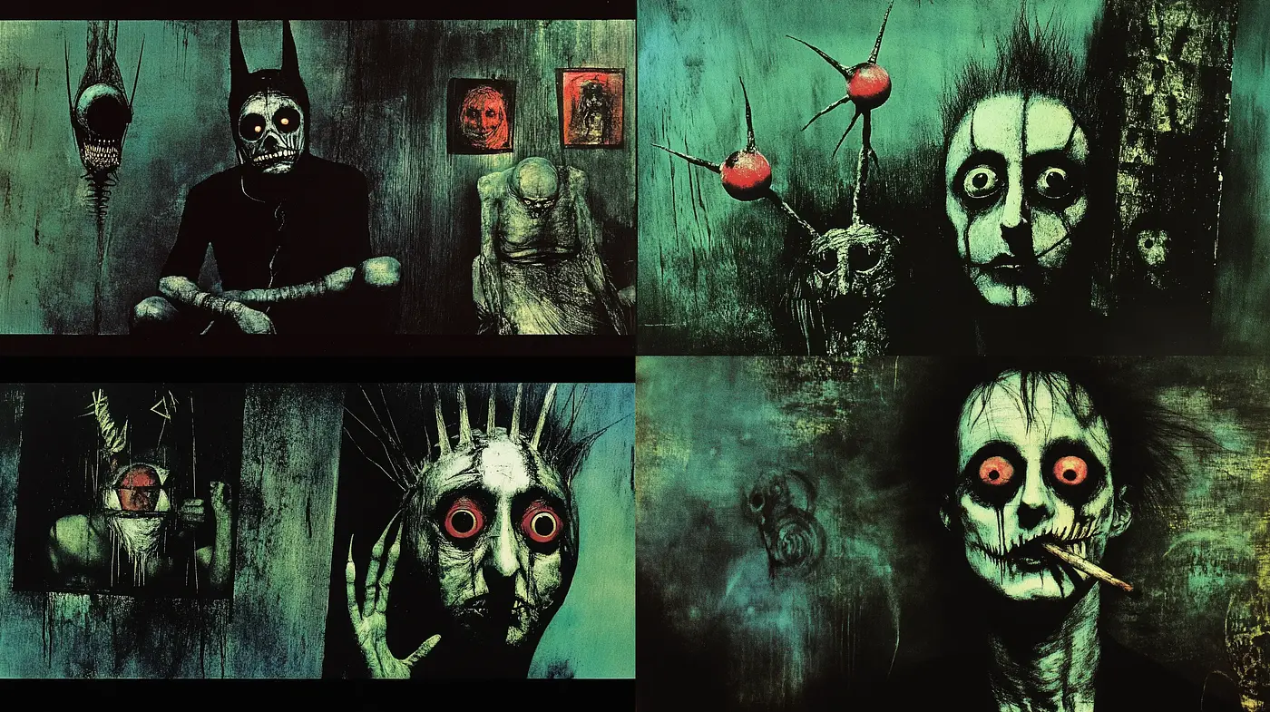 Eerie Macabre Vision: A Consistent Dance with Dark Surrealism - Midjourney sref style