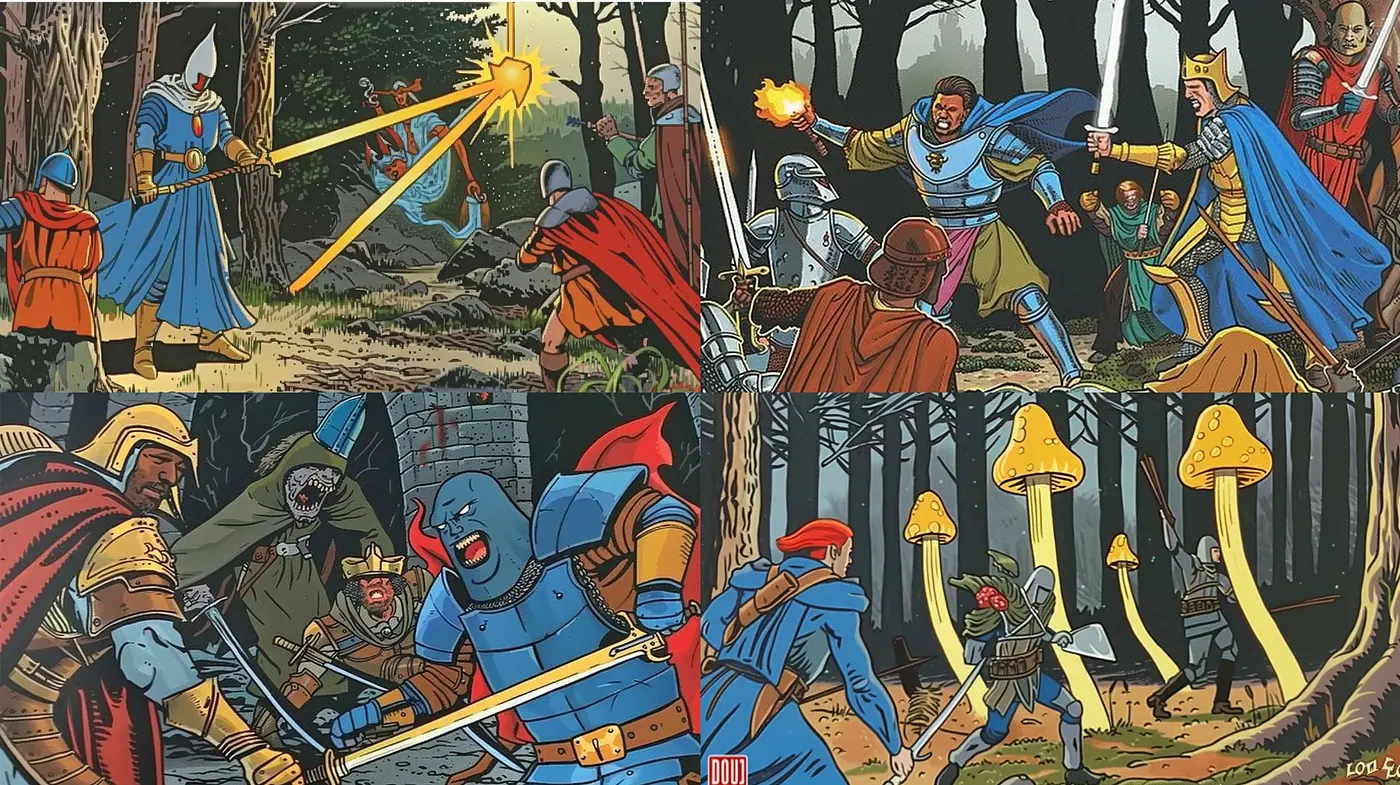 Echoes of Mythical Epic Battles: A Consistent Stylized Fusion of Vibrant Illustration - Midjourney sref style