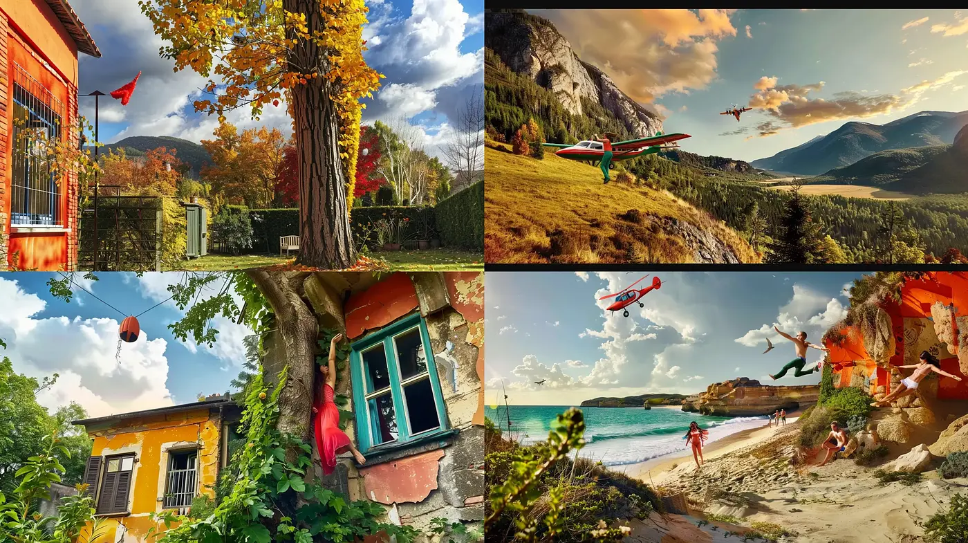 Lush and Vibrant Landscape Fusion with Dynamic Motion - Midjourney sref style