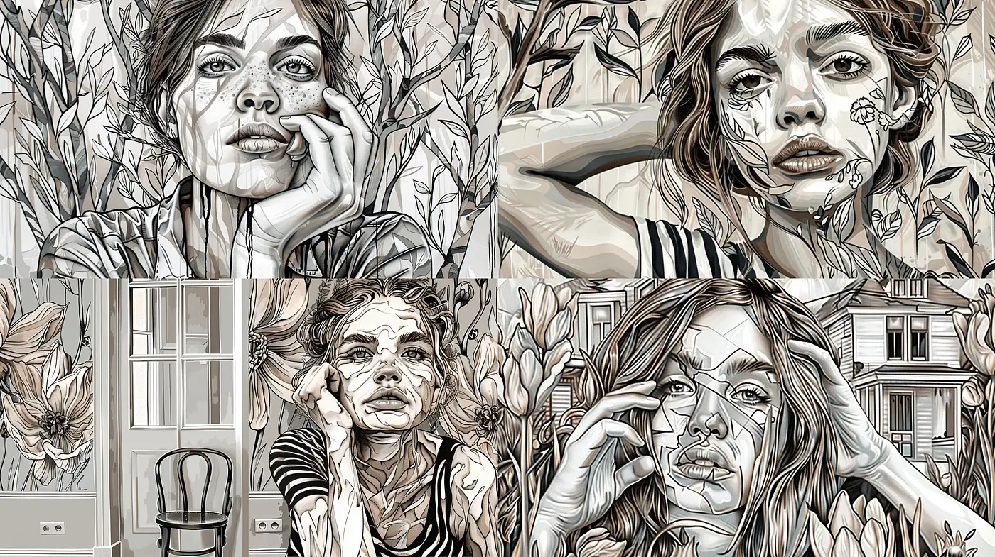 Sepia-Toned Illustrative Portraiture with Graphic Novel Influences - Midjourney sref style
