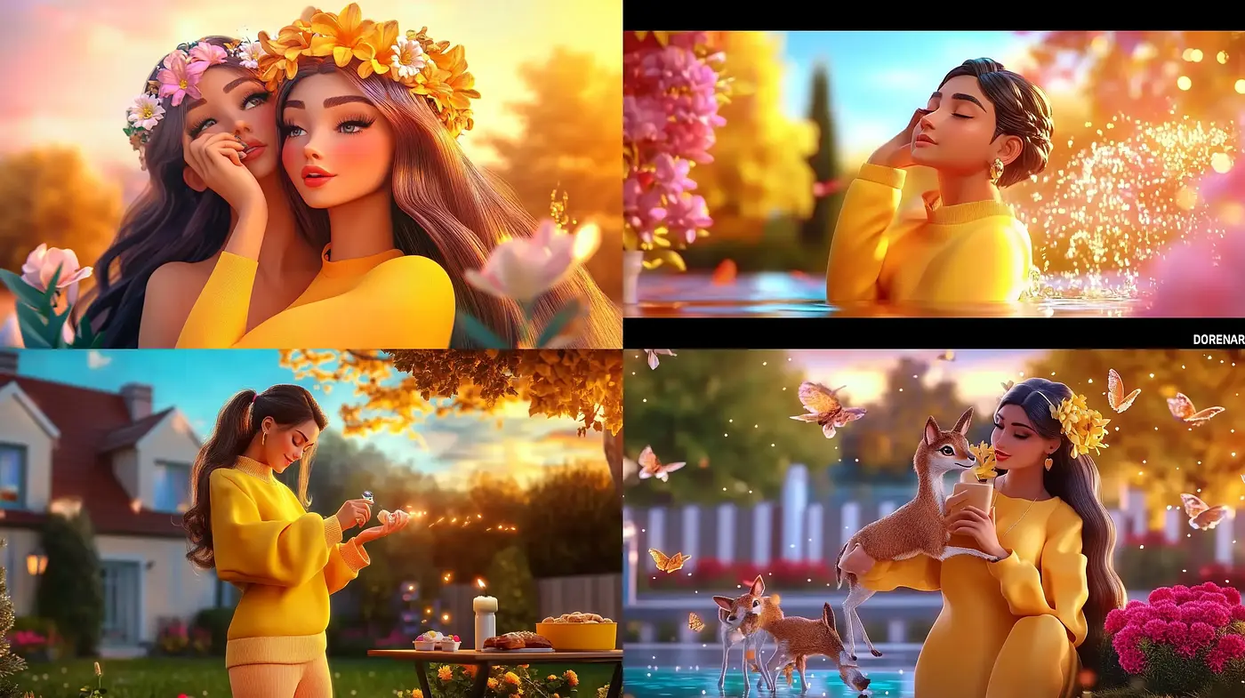 Golden Hour Radiance in Whimsical Character Illustrations - Midjourney sref style