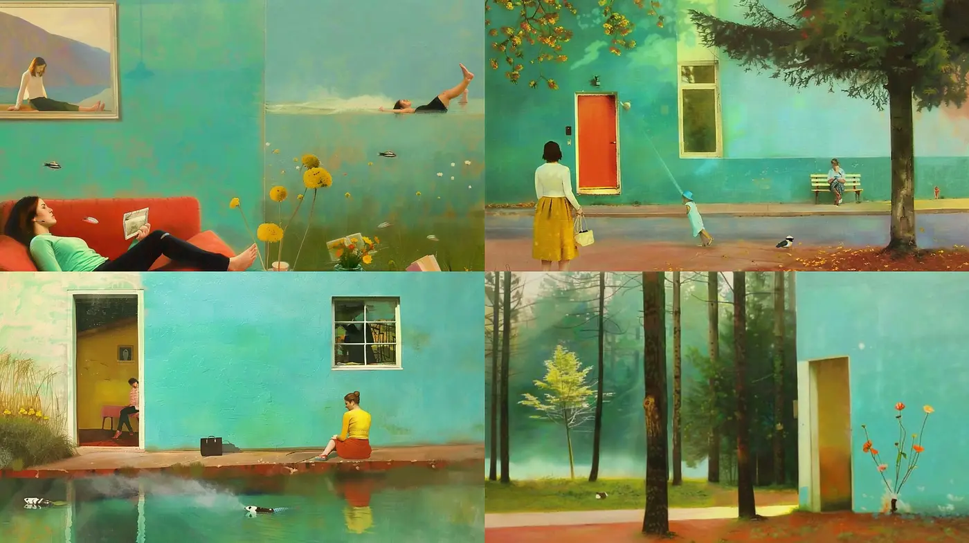 Serene Reverie in Hazy Pastels: A Harmonious Blend of Tranquil Moments and Soft Color Textures - Midjourney sref style