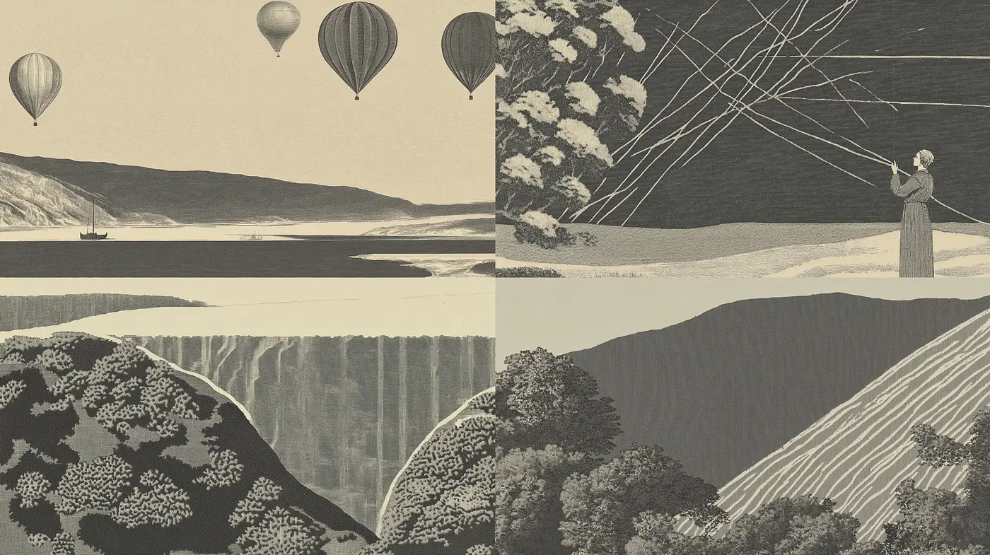 Monochromatic Serenity: Etching-Like Textures Conveying Timeless Tranquility - Midjourney sref style
