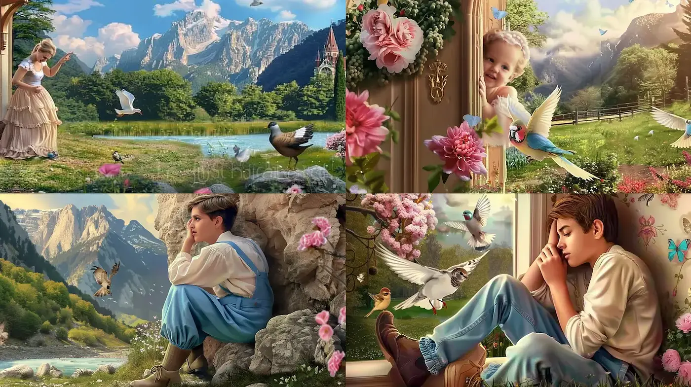 Enchanting pastoral landscapes with a touch of whimsy and nature - Midjourney sref style
