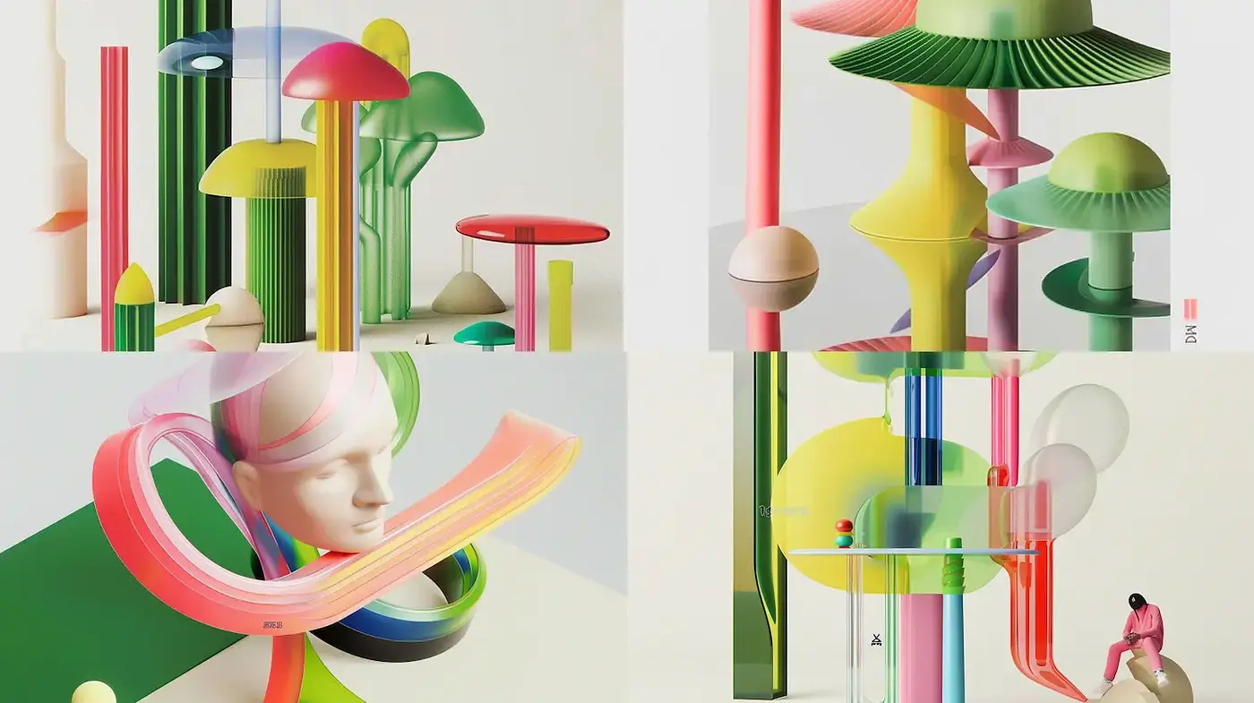 Vibrant and Playful Abstract Spaces with Organic Forms - Midjourney sref style