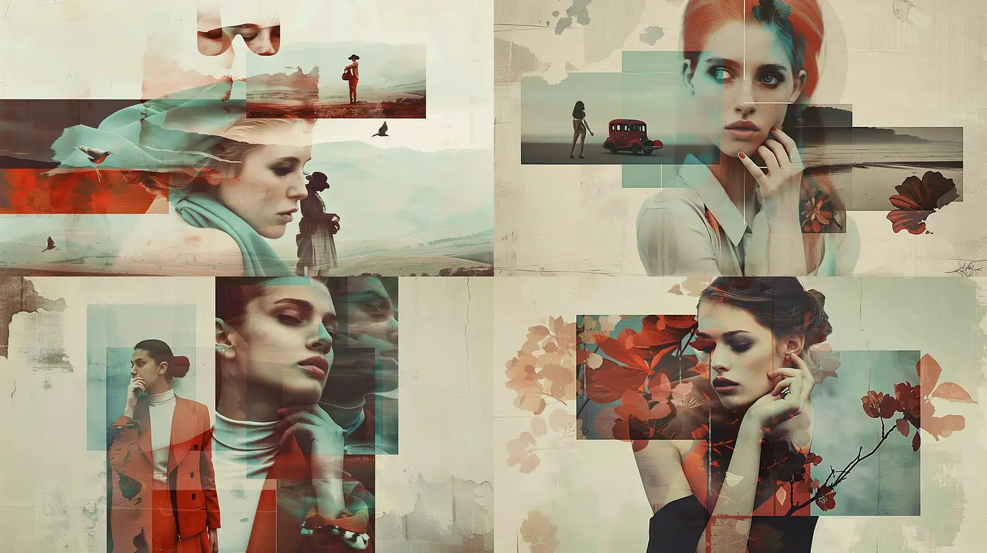 Ethereal Tonal Montage with Contrasting Brushwork and Dreamy Overtones - Midjourney sref style