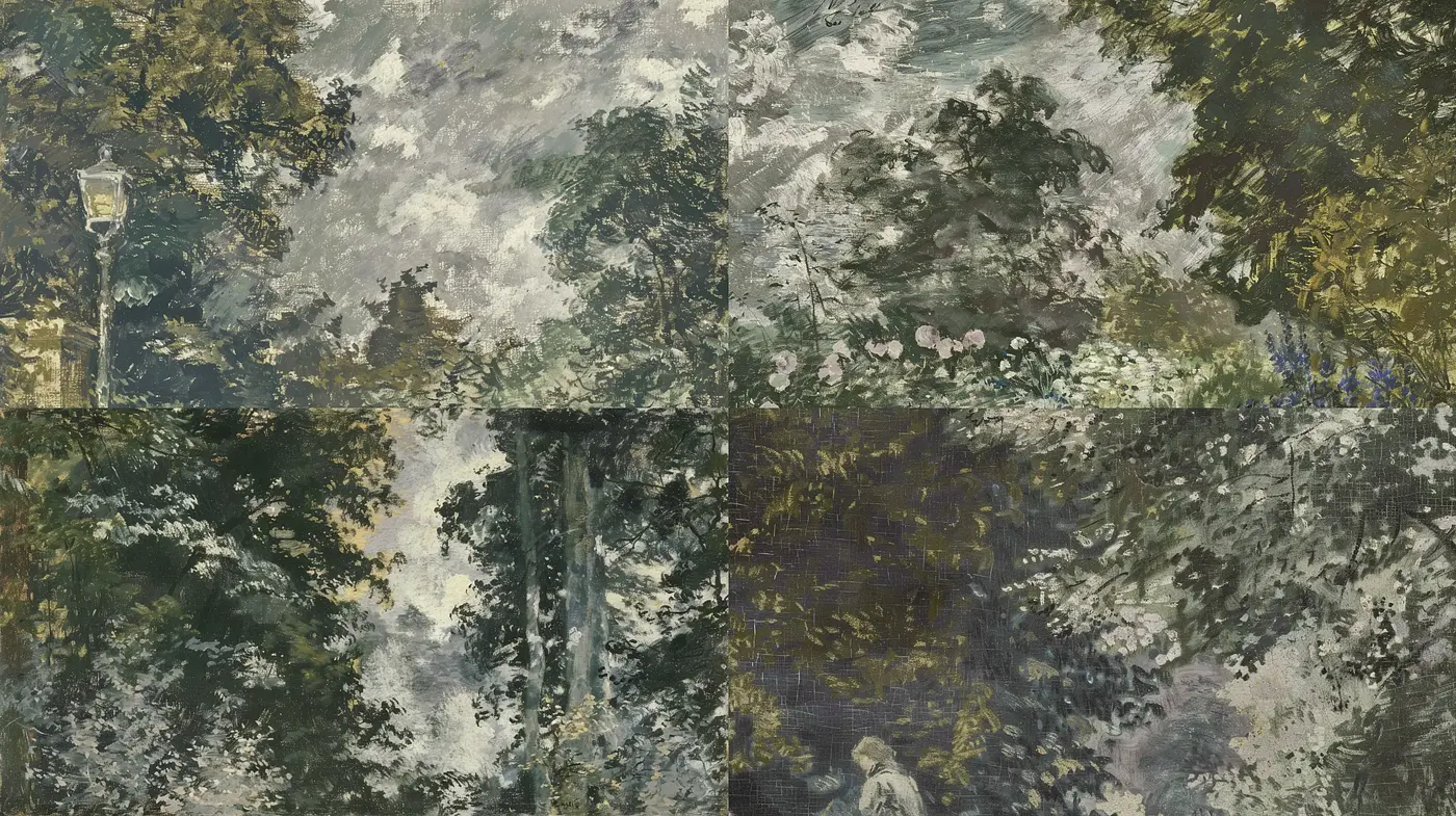 Textured Serenity in Green: A Consistent Naturalistic Impression - Midjourney sref style