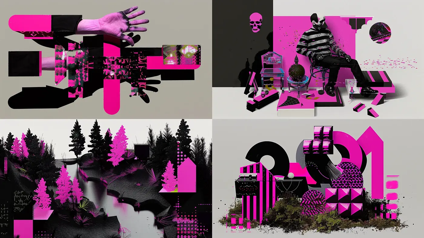 Abstract Fusion of Nature and Geometry with a Cyberpunk Palette - Midjourney sref style