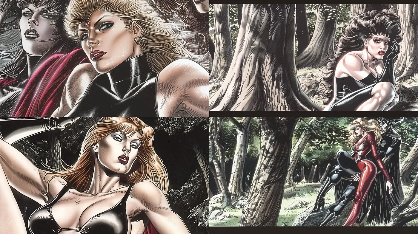 Lustrous Graphic Novel Panache with Consistent Chromatic Harmony - Midjourney sref style