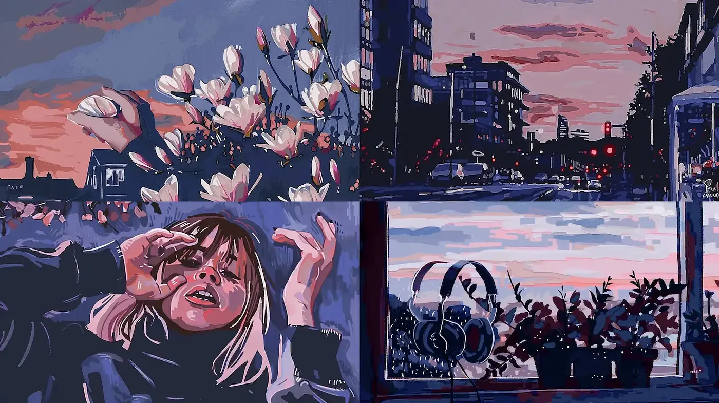 Urban Dreamscapes with a Touch of Nostalgia and Nature - Midjourney sref style