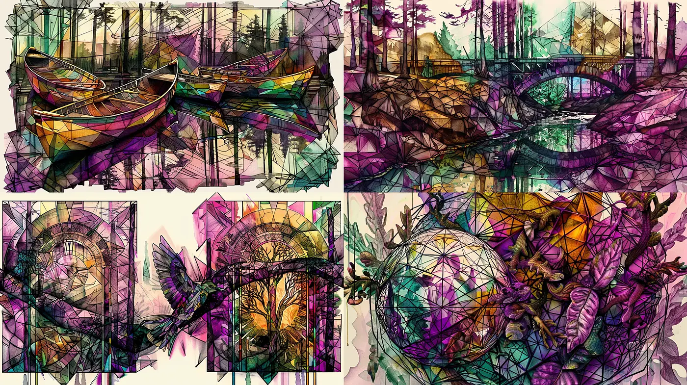 Abstract Geometric Fusion with Surrealist Overtones - Midjourney sref style