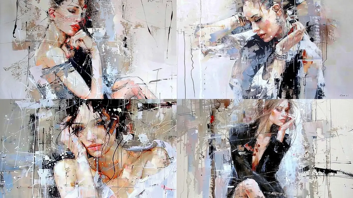 Abstract Expressionist Brushwork with Ethereal Human Forms - Midjourney sref style