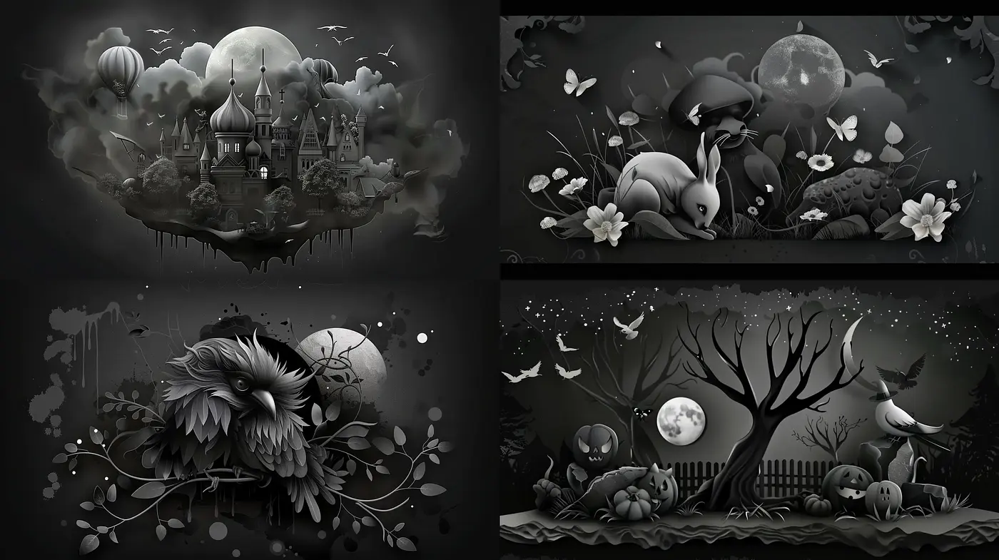 Monochromatic Mystique: A Study in Grayscale Fantasy - Midjourney sref style