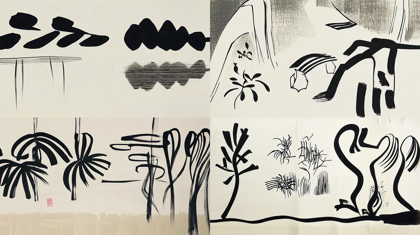 Black and White Ink Minimalism with Organic Abstract Forms - Midjourney sref style