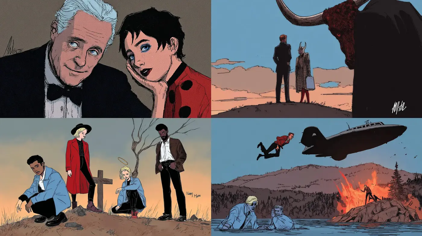 Stylized Narrative Illustration with Rich Textures and Cinematic Influences - Midjourney sref style