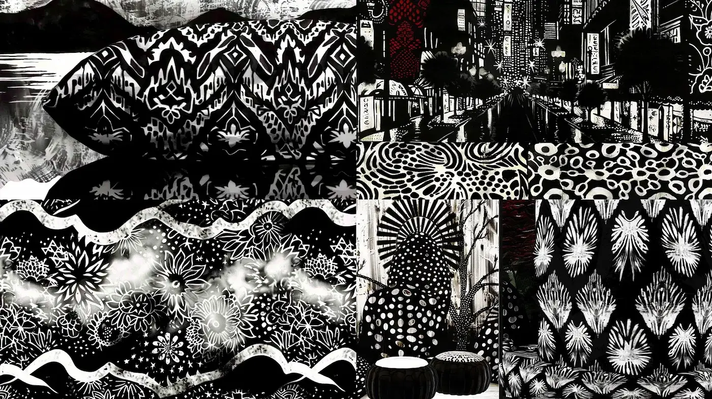 Intricate Monochrome Patterns with a Bold, Graphic Style - Midjourney sref style