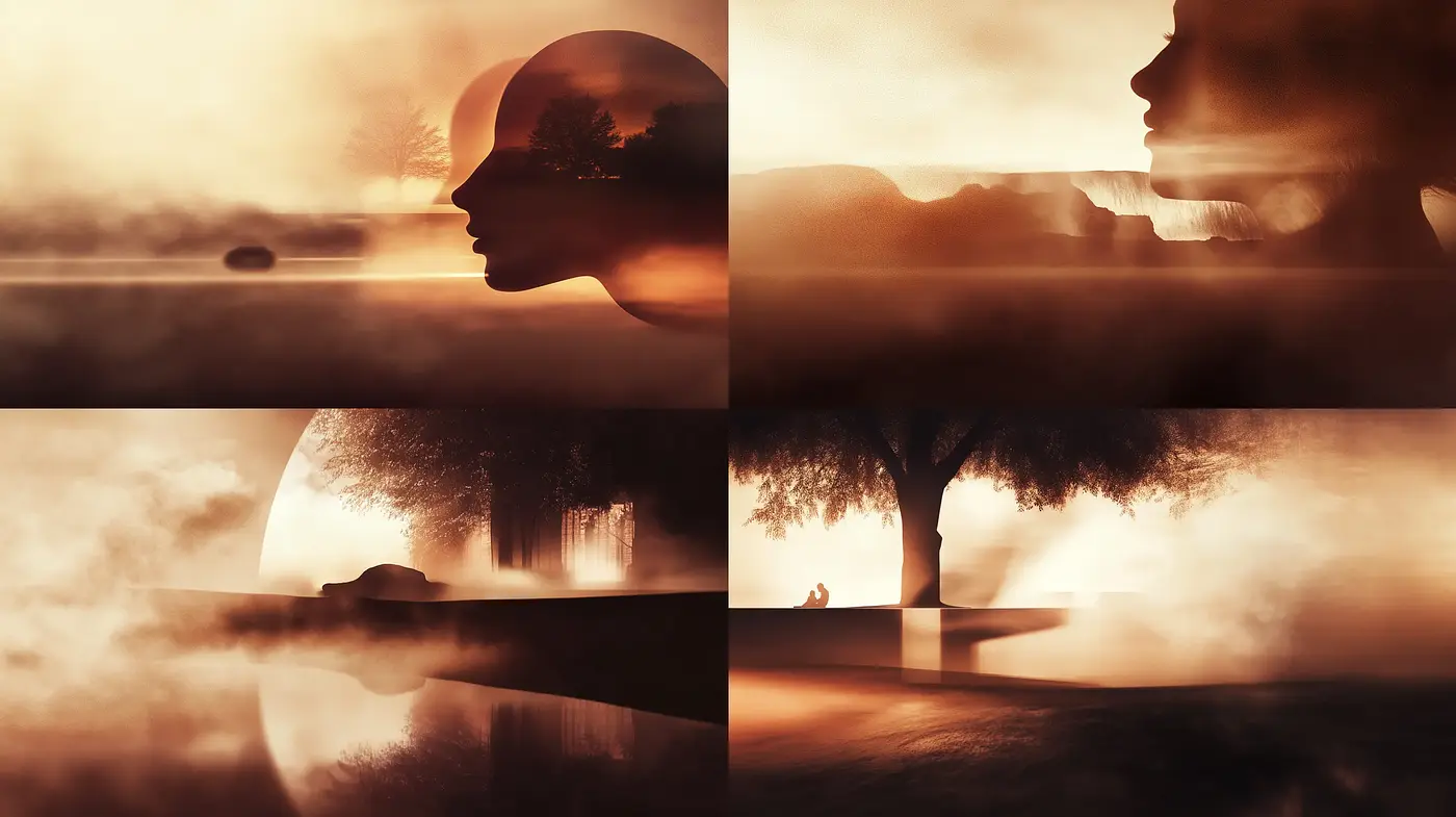 Dreamlike Silhouettes in Misty Amber - A Study in Solitude and Subtlety - Midjourney sref style