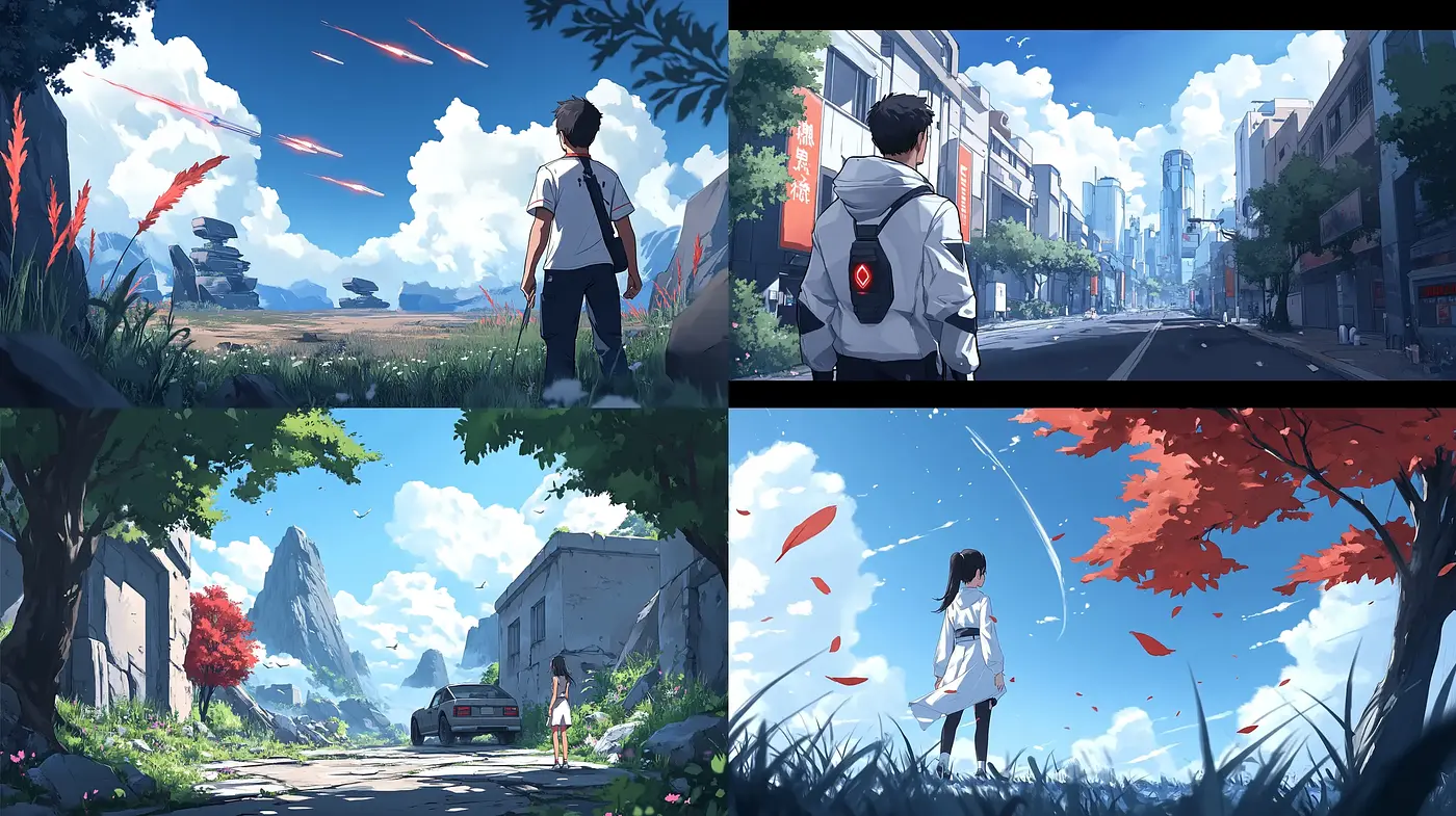 Serene Skylines and Tranquil Landscapes with Vivid Anime Undertones - Midjourney sref style