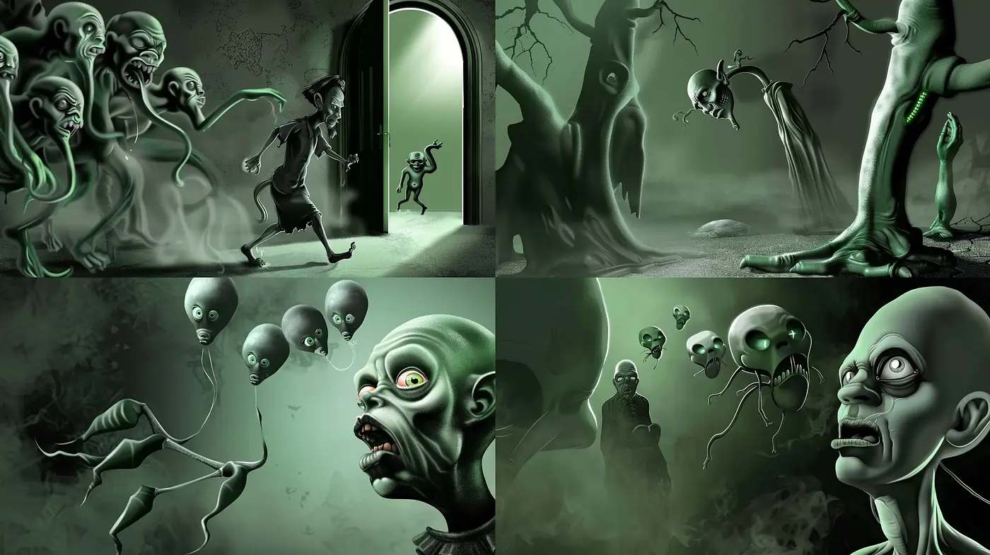 Eerie Greenscape of Surreal Horror and Macabre Delusions - Midjourney sref style
