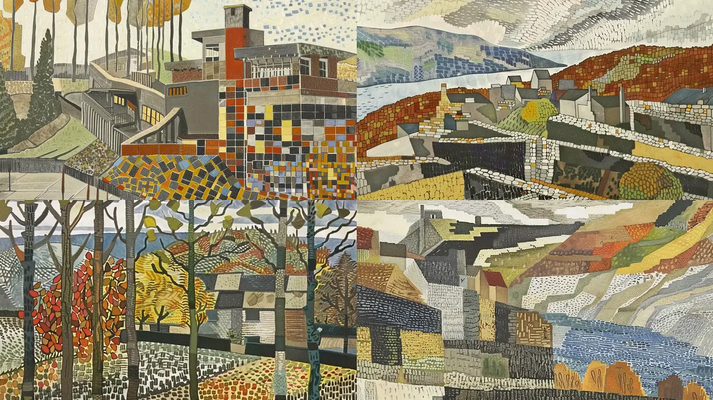 Patchwork Landscape Tapestry: A Study in Textured Mosaic Artistry - Midjourney sref style