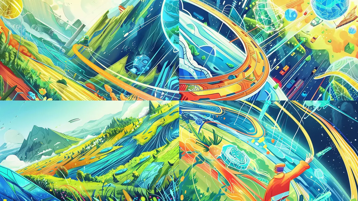 Futuristic Fantasy Landscapes with Vibrant Surrealist Imagery - Midjourney sref style