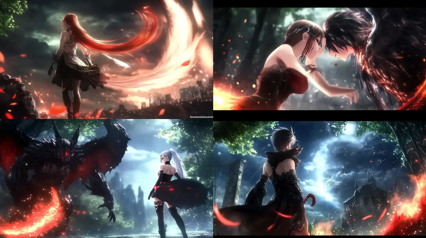 Ethereal Crimson Dreamscape: A Fusion of Anime and Fantasy Artistry - Midjourney sref style