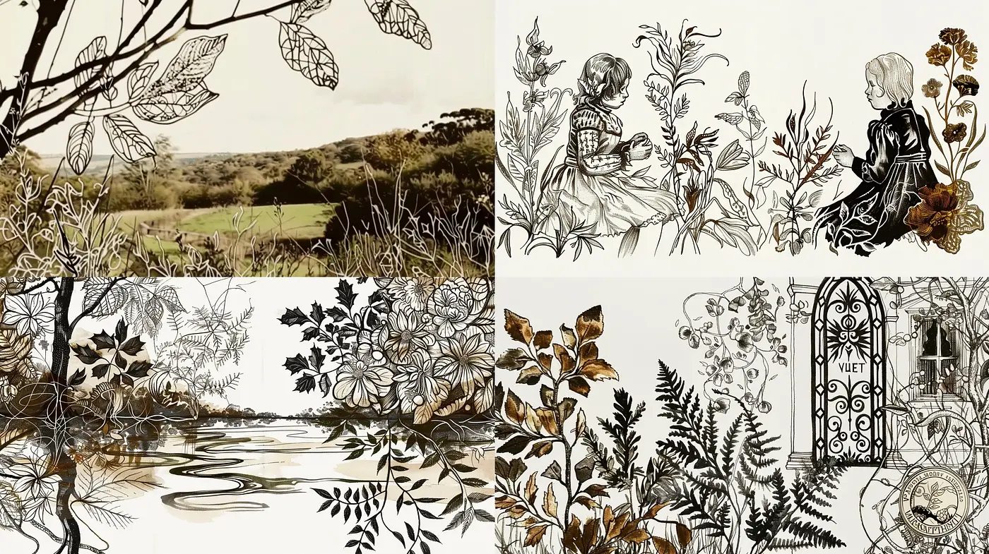 Monochromatic Botanical Illustration Fusion - Midjourney sref style