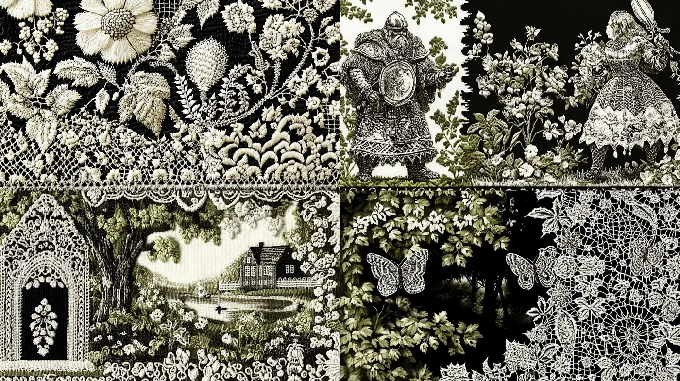 Monochrome Lacework Dreamscapes - Midjourney sref style