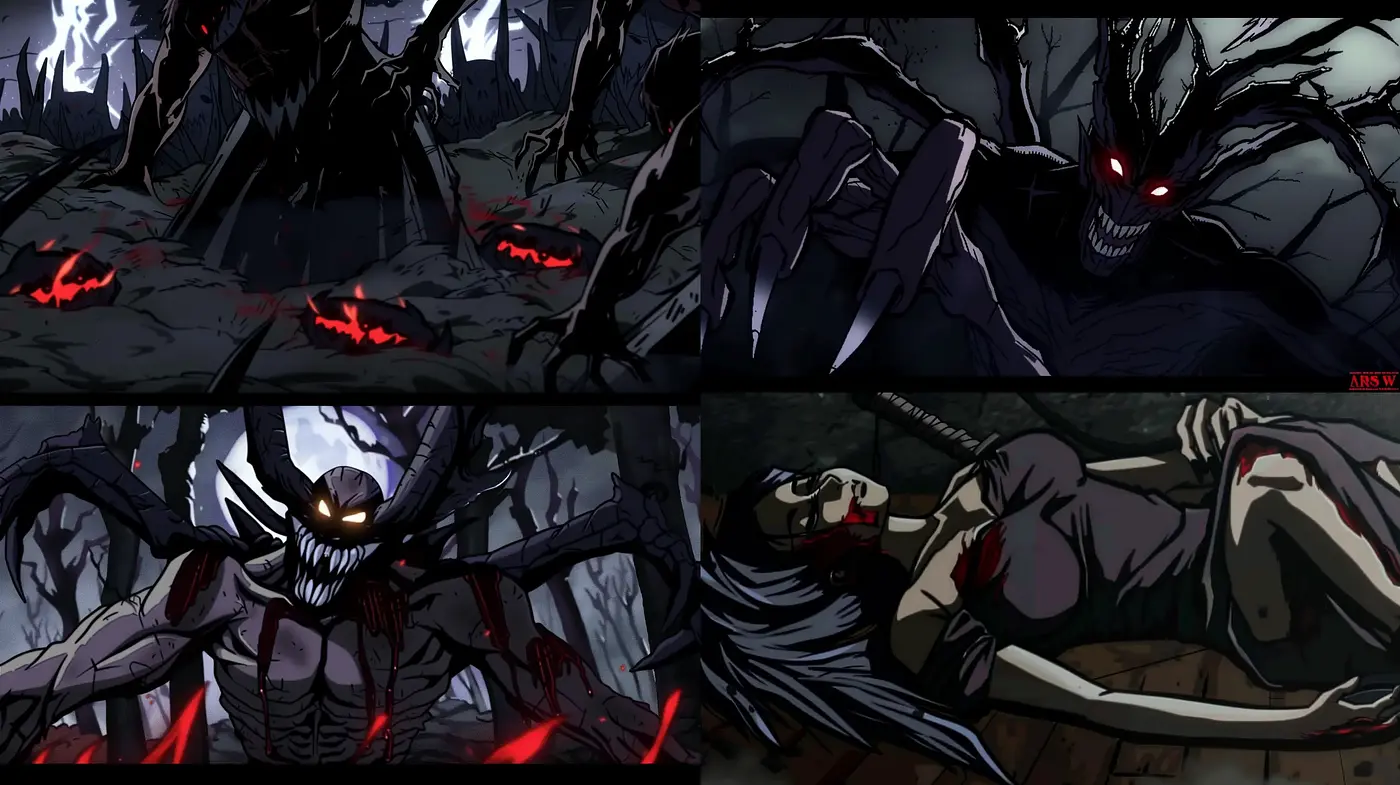 Eerie Crimson Accents in Dark Gothic Vignettes - Midjourney sref style