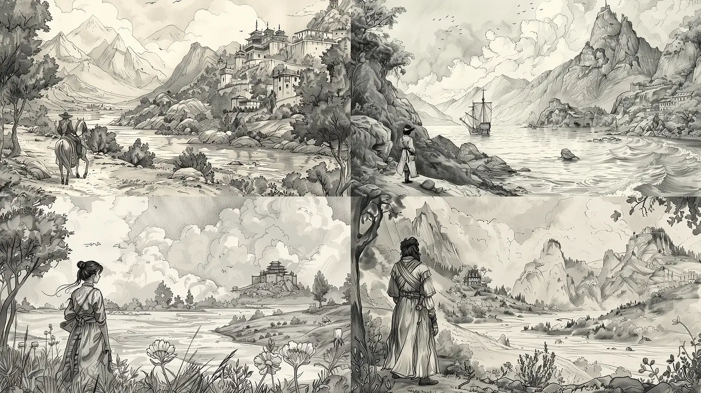 Ethereal Monochrome Vistas: A Homage to Classic Landscape Etchings - Midjourney sref style