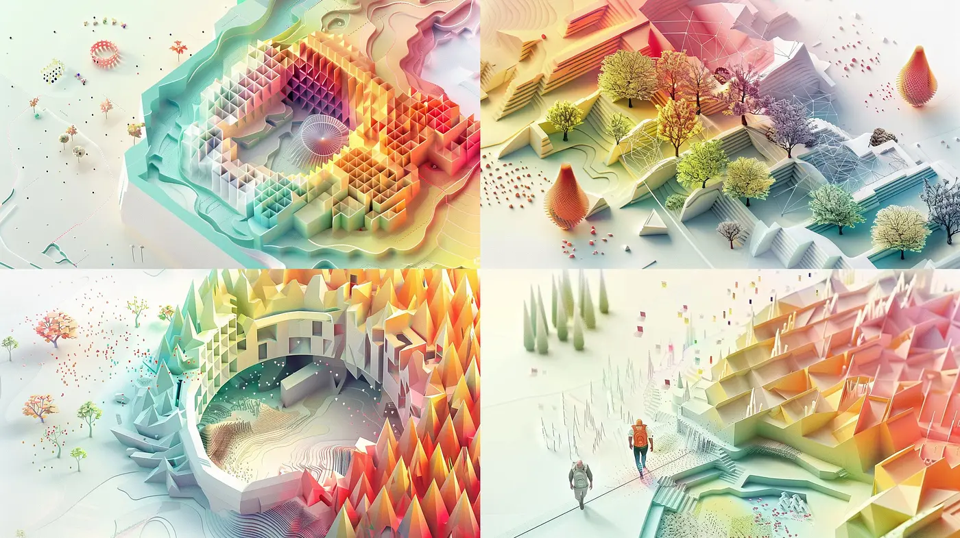 Surrealistic Dreamscape Fusion of Geometric and Organic Forms - Midjourney sref style