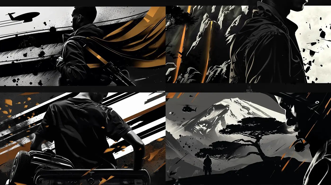 Monochromatic Dynamism with Bold Orange Accents - Midjourney sref style