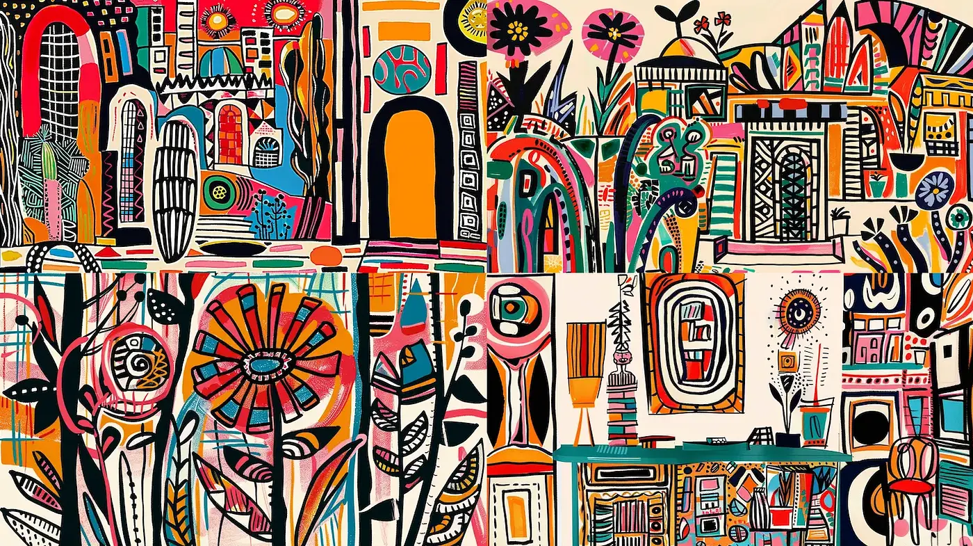 Vibrant and Whimsical Expression of Playful Abstraction - Midjourney sref style