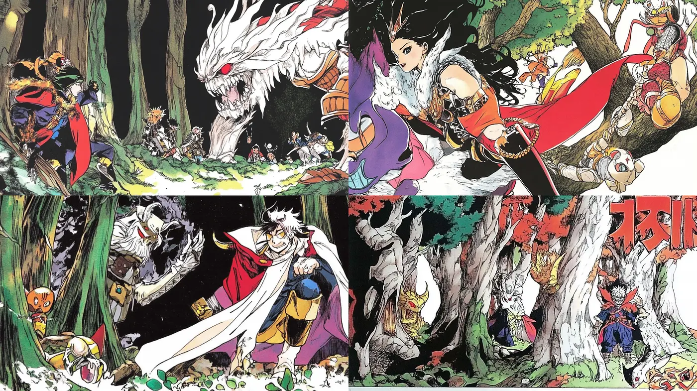 Dynamic and Colorful Fantasy Illustrations with Manga Influence - Midjourney sref style