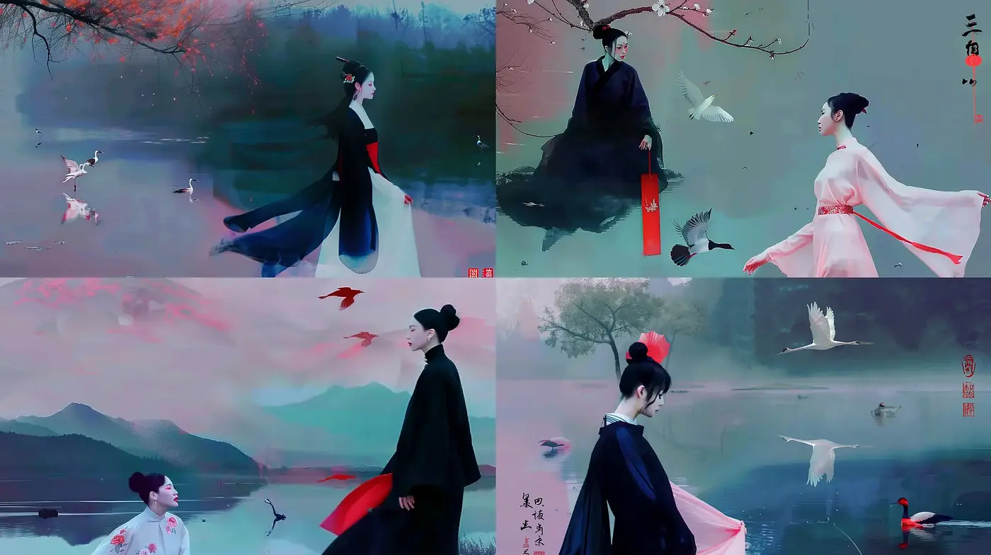 Ethereal Watercolor Dreamscape with Eastern Aesthetic - Midjourney sref style